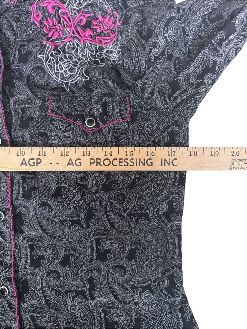 Roper Western Snap Shirt S Black Paisley Pink Embroidered Rodeo Y2K - Picture 4 of 8